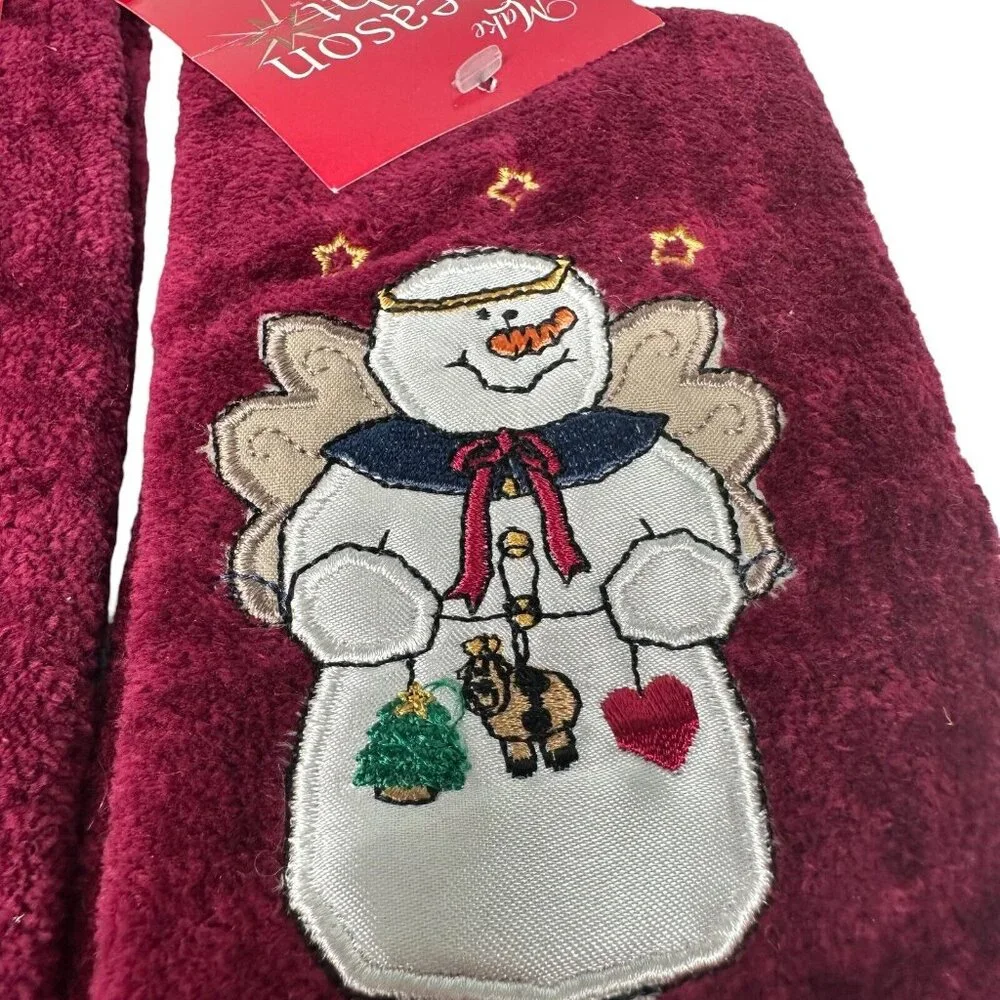 Vintage Snowman Make The Season Bright Tip Towel Christmas Set of 3 100% Cotton